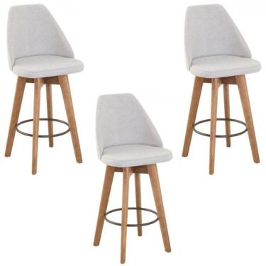 Imagem de Kit 03 Banquetas Alta Giratória Com Encosto Mayra Para Balcão Cozinha Linho Cinza Claro - Aurora Line
