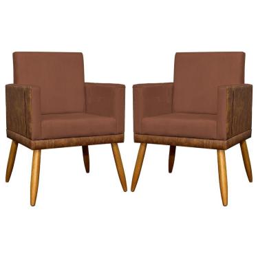 Imagem de Kit 2 Poltronas Decorativas Lis Corino e Pé Palito 30cm - Terracota Suede Corino