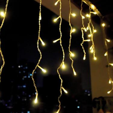 Imagem de 7 Metros Cascata Com 300 Lampadas Led Pisca Natal De Tomada Branco Quente