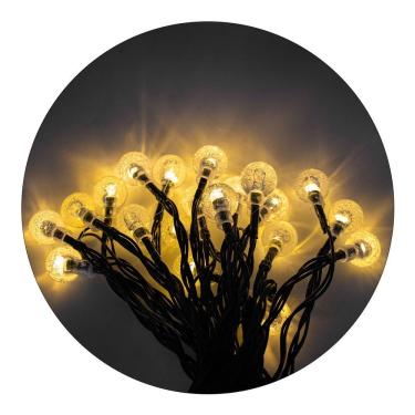 Imagem de Cordão De Lampadas Led Pisca Formato Bolinha 5 Metros 20l Carregamento Solar Natal Branco Quente