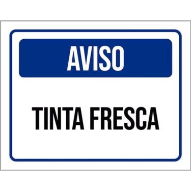 Imagem de Kit 3 Placas Aviso Tinta Fresca Azul 36X46