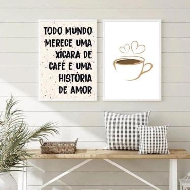 Imagem de Kit 2 Quadros Café e Amor 45x34cm Moldura Branca