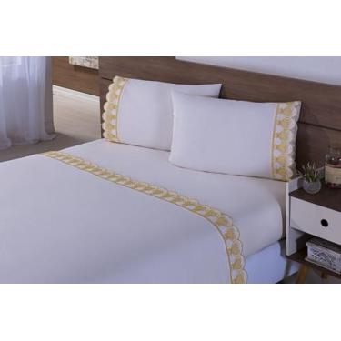 Imagem de Jogo Lençol 4 Peças Cama Viúva Percal 200 Fios Bordado - Miguel Enxova