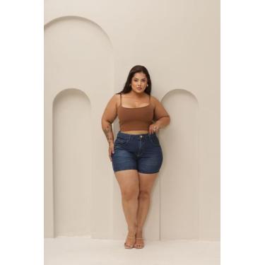 Imagem de Shorts Jeans Feminino Plus Size Cintura Alta 100 Algodão Confortável M