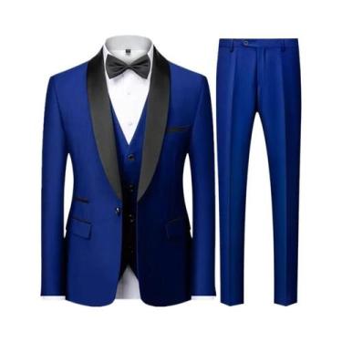 Imagem de Conjunto De Terno Slim Fit Masculino Preto De Tamanho Grande Com Três 