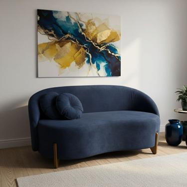 Imagem de Sofá Orgânico 2 Lugares C/2 Almofadas Curvo Sala Recepção Amsterdã Suede Azul Escuro -...