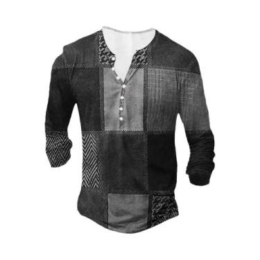 Imagem de Camisa Casual Masculina Vintage De Manga Longa Com Botões, Estilo Solt