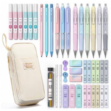 Imagem de Conjunto 42 peças Four Candies creme com estojo e lapiseiras 0,5 mm, 0,7 mm, 0,9 mm e 2,0 mm para escrita e desenho