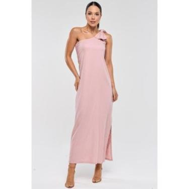 Imagem de Vestido Midi PKS Um Ombro Só Linho Rosê-Feminino