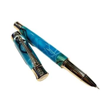 Imagem de Caneta-tinteiro De Resina Acrílica Azul, Irídio, 0,38 Mm, Acabamento E