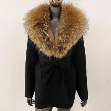 Imagem de Casaco de Pele de Raposa Verdadeira para Inverno - Cardigan Feminino c