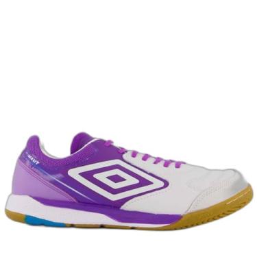 Imagem de Chuteira Umbro Adamant Master Class Pro Bump Futsal Branca e Roxa