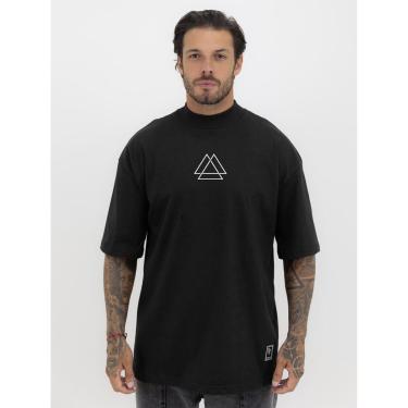 Imagem de Camiseta Camisa Oversized Gola Alta Estampa Triângulo Streetwear Algodão Premium Preto-Masculino