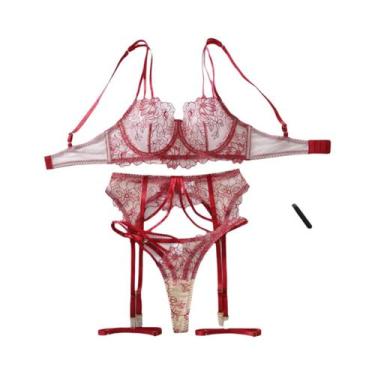 Imagem de Conjunto De Lingerie Luxuosa De Quatro Peças Em Renda Transparente E E