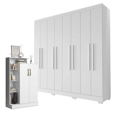 Imagem de Guarda Roupa Casal Porto 8 Portas 4 Gavetas e Armário Multiuso Florença Branco Tx - Ara...