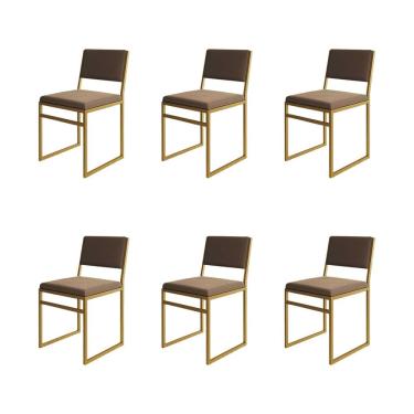 Imagem de Kit 6 Cadeiras Industrial Isa Veludo Marrom Base Dourado para Mesa Sala Cozinha - Doura...