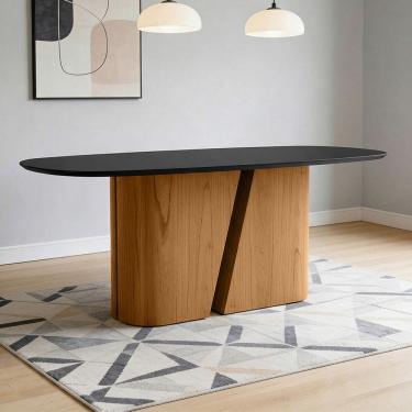 Imagem de Mesa de Jantar 8 Lugares Retangular Orgânico Com Vidro 200cm Salieri N01 Cinamomo Preto...