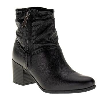 Imagem de Bota Feminina Bottero Cano Curto Salto Grosso Couro 346907 Preto, 35, 
