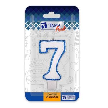 Imagem de Vela de aniversário Número Branco e Azul Nº 7 com 10 un. - TAMAROZZI E