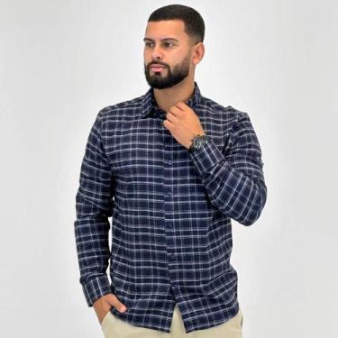 Imagem de Camisa Sibra Flanela Xadrez Slim Manga Longa Masculina, 4, Marinho, Br