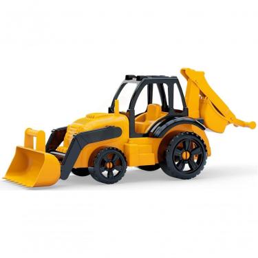 Imagem de Trator Retroescavadeira Agroworks Brinquedo Educativo Infantil Amarelo Azul Vermelho GGB Plast