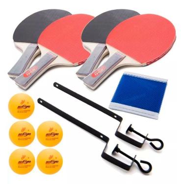 Imagem de Kit Completo Ping Pong 10 Bolinhas 4 Raquetes E 2 Redes