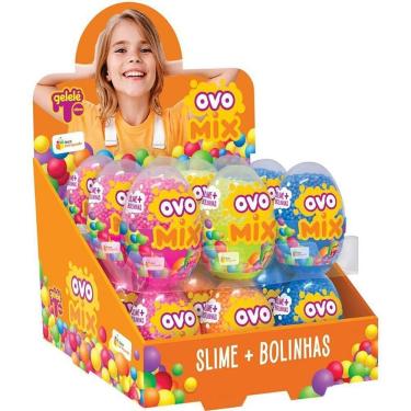 Imagem de Slime Ovo Mix Foam com Bolinhas de Isopor 63g Display 18 Unidades Rosa Azul Amarelo e Laranja Doce Brinquedo
