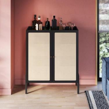 Imagem de Cristaleira 2 Portas 93cm Palhinha Pé Madeira Oslo Preto/Nero - Artesa