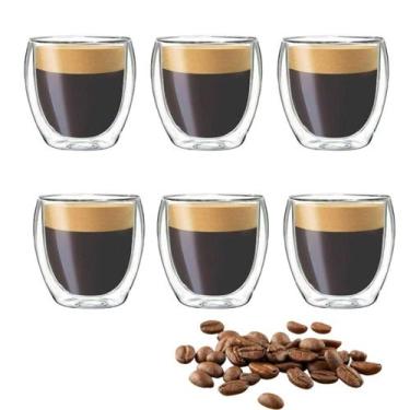 Imagem de Jogo 6 Copos de Café Chá Chocolate Parede Dupla 250ml - Genérica