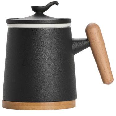 Imagem de PAYNAN Caneca de cerâmica de 450 ml criativa com alça de madeira para água, caneca doméstica, filtro de chá, conjunto de chá