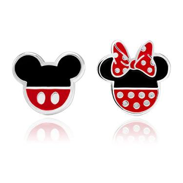 Imagem de Disney Mickey and Minnie Mouse Mismatched Silver Plated Stud Earrings, Mickey's 90th Anniversary