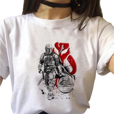 Imagem de Camiseta feminina Branca mandalorian bebe yoda
