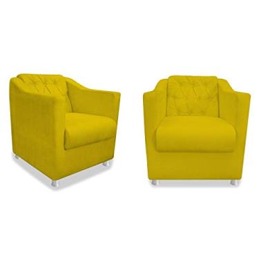 Imagem de Kit 2 Poltronas Cadeiras Decorativas Tilla com Capitonê Suede Amarelo para Recepção Sala de Estar Consultório Escritório Quarto - AM Decor