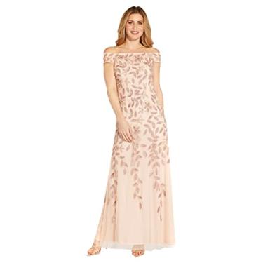 Imagem de Adrianna Papell Vestido feminino com ombros de fora com contas, Rosa pálido, 46