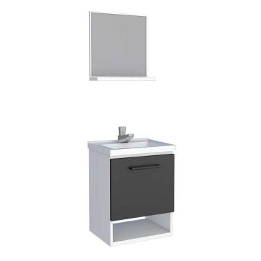 Imagem de Gabinete de Banheiro Preto em Aço com Espelheira e Lavatório Sintético Pitanga Mais Cozimax