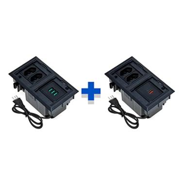 Imagem de Kit 2 Caixas De Tomadas 4 Blocos 2 Tomadas 20A 3USB 2USB 3.5 COR:PRETO