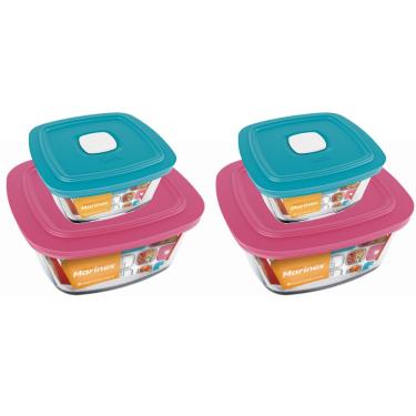 Imagem de Kit 4 Potes Quadrado Vidro 300ml 500ml Nadir Marinex
