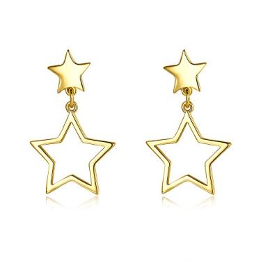 Imagem de Brincos femininos banhados a ouro 14 K com estrelas e pingentes para mulheres, adolescentes, meninas, lindas e delicadas para dar de presente para a melhor amiga de aniversário, irmã
