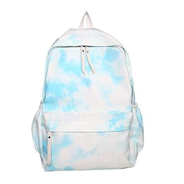 Imagem de Tie-Dye Mochila Faculdade Feminina Impermeável Nylon Viagem Trabalho Mochila Multi-Bolso Grande Capacidade Leve Harajuku, Azul, 42 * 29 cm