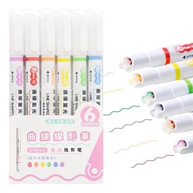 Imagem de CZSMART 6 peças de canetas curvas coloridas com 6 cores, pontas finas canetas planejadoras de diário para anotações desenhar scrapbook arte escritório material escolar
