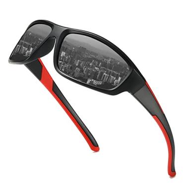Imagem de FLYRANGOOV Óculos de sol polarizados para homens/mulheres, óculos de sol esportivo UV400, Black Red Frame Black Lens