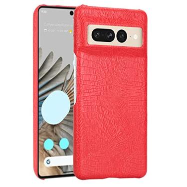 Imagem de YINGDAFENG Capa para Google Pixel 7, capa de couro PU textura de crocodilo capa traseira macia com proteção de câmera à prova de choque anti-queda meia capa, vermelha