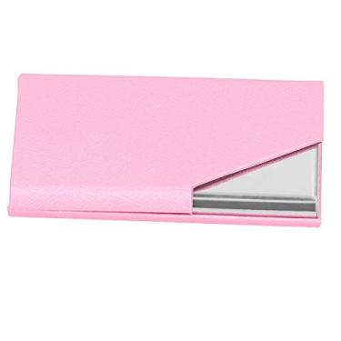 Imagem de Titular do cartão de visita, visor de aço inoxidável do titular do cartão com grande capacidade para mesa para comercial (rosa, 007 # fio de grão)