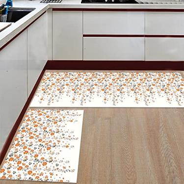 Imagem de Tapete de corredor de cozinha, flores estampa floral Sprint verão laranja cinza antiderrapante tapete de corredor tapete de porta tapete para lavanderia quarto banheiro conjunto de 2