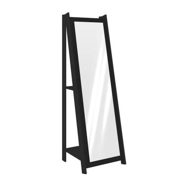 Imagem de Espelho De Chão Com 2 Prateleiras Retrô 161cmx50cm - Preto