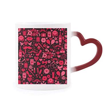 Imagem de Caneca sensível ao calor com corações rosa preto lábios dia dos namorados copo de grés que muda de cor vermelha