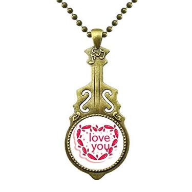 Imagem de Colar de Dia dos Namorados Coração Rosa Love You com Pingente de Música de Guitarra Antiga