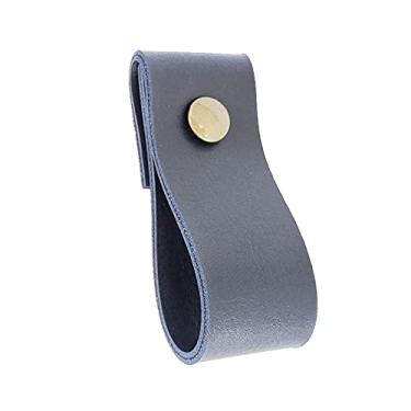 Imagem de Puxador Dobi Parafuso - Textura de Couro Azul Marinho - Parafuso Ouro Velho