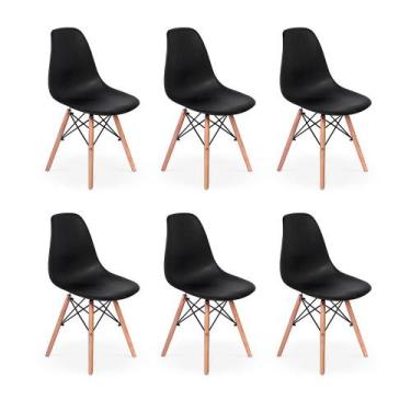Imagem de Conjunto 6 Cadeiras Charles Eames Eiffel Wood Base Madeira - Preta - I