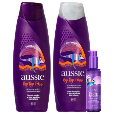 Imagem de Kit Shampoo Aussie Bye Bye Frizz Maciez e Brilho 360ml + Condicionador 360ml + Leave-in Serum Aussie Non Stop Hydration 95ml